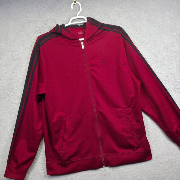 Vintage Nike Jacket Mens XL Red Hooded‎ Striped Track Running Performance Active - Picture 1 of 16